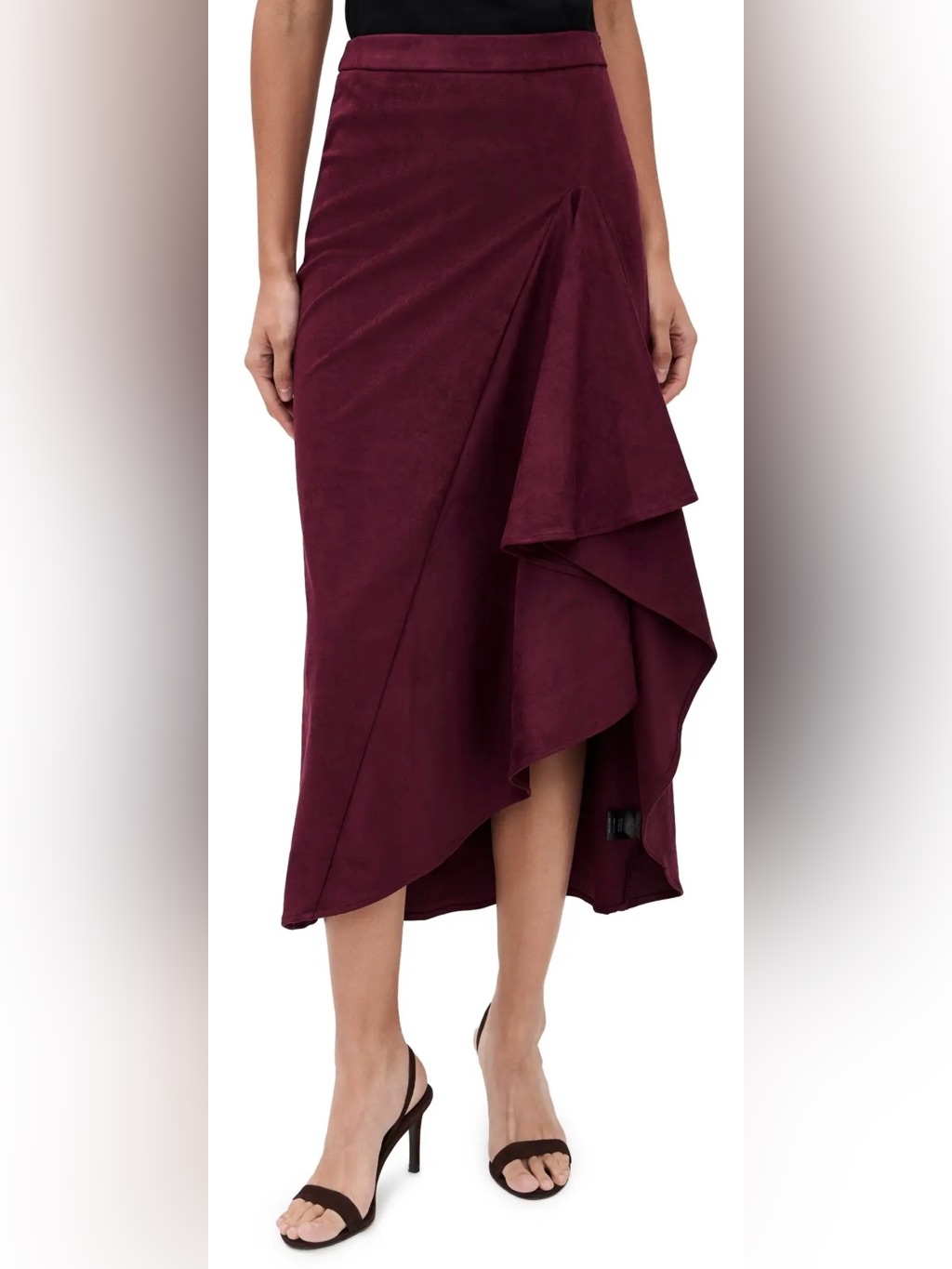 Line & Dot Nwt Valen Asymmetrical Ruffle Faux Suede Midi Skirt Maroon Size M